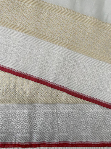 Banarasi Kora Tissue Organza Silk Saree | Off white (Silver) | Gold & Silver Zari | Handwoven | Ships from California